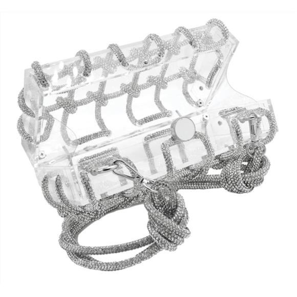 Clear Acrylic Clutch Sparkle Rhinestone Evening Bag Silver - Picture 5 of 6